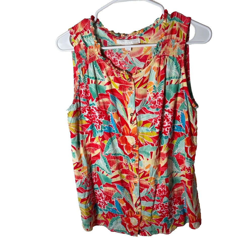 Juniper + Lime Tank Top Women's Large Button Up Floral Sleeveless Shirt